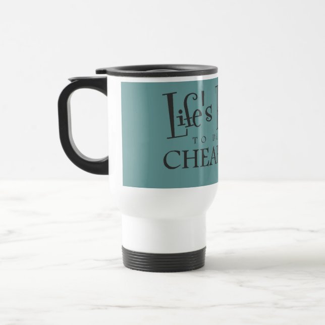 För kort liv att dricka billigt kaffe (muggen) resemugg (Vänster)