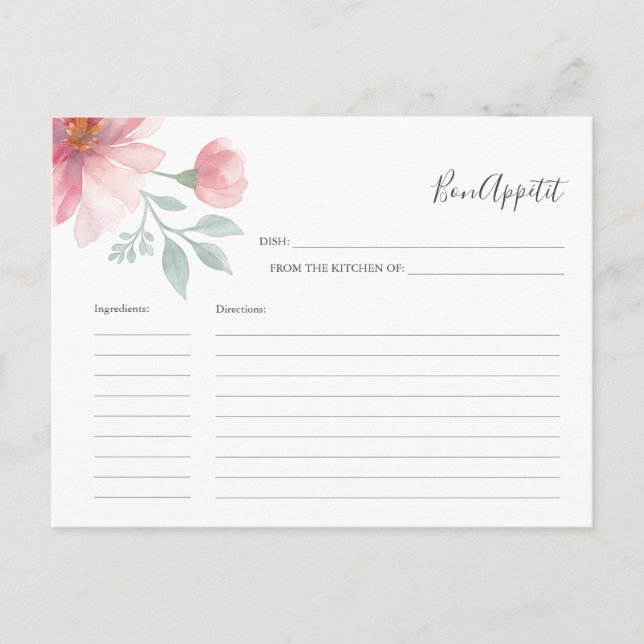 För kortets Rosa - vattenfärgsblommor Helg Vykort (Framsida)