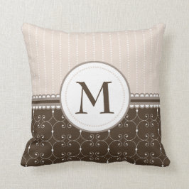 För kräm- mönster för Monogram beigebrunt för chic Kudde