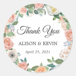 För kranbröllop för trädgårds- ro blom- tack för runt klistermärke