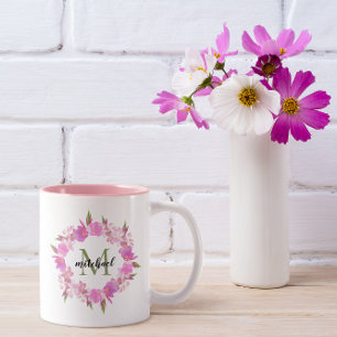 För krannamn för vattenfärg blom- Monogram Två-Tonad Mugg