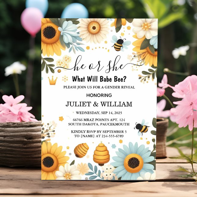 För Kryp Daisy Bloom Rustic Busy Bee Gender Reveal Inbjudningar (Skapare uppladdad)