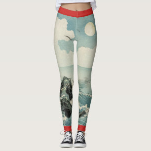 för kvartertryck för japansk fullmåne wood leggings