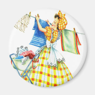 För kvinnahötorgskonst för vintage Retro dag f Magnet