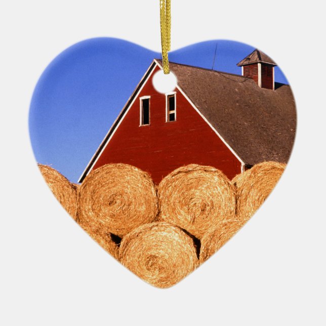 För ladugårdhö för lantgård röda baler julgransprydnad keramik (Framsidan)