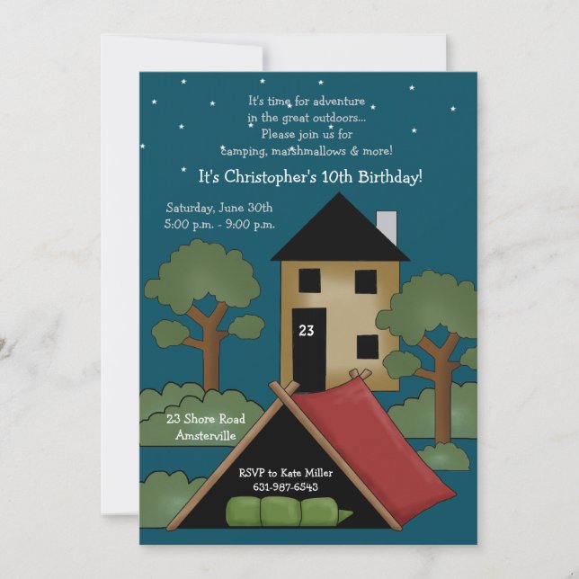 För läger födelsedagsfest inbjudan ut - (Framsida)