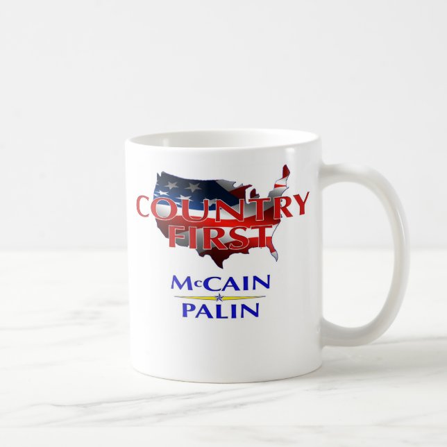 För land för McCain Palin först - mugg 2008 kaffe (Höger)