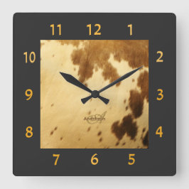 För lantlig tryck för päls för Cowhide chicbrunt Fyrkantig Klocka