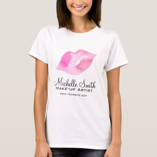 För läpparmakeup för vattenfärg rosa brännmärka t-shirt (Framsida)
