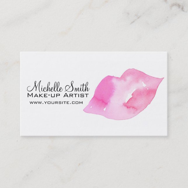 För läpparmakeup för vattenfärg rosa brännmärka visitkort (Framsida)