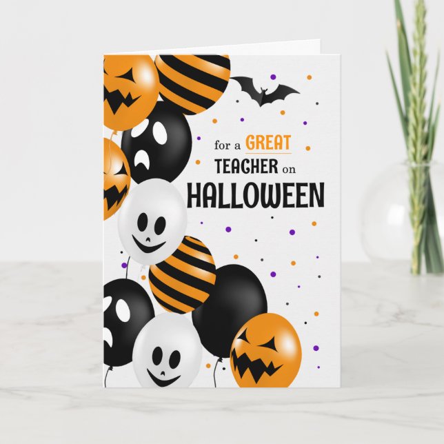 för Lärarballonger och Polka dots Halloween Kort (Framsida)
