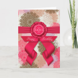 För Lärare Deep Ro Rosa Ribbon Birthday Kort