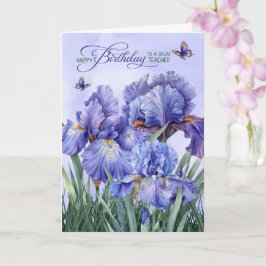 för lärare Lila Iris med Fjärilar Födelsedag Kort