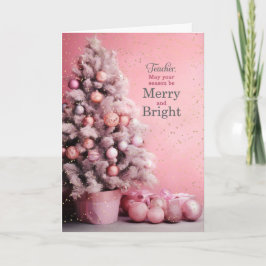 för lärare Merry and Bright Rosa jul Helgkort