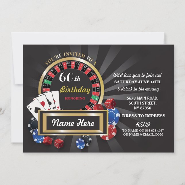 För Las Vegas för kasinonattfödelsedag party Inbjudningar (Framsida)