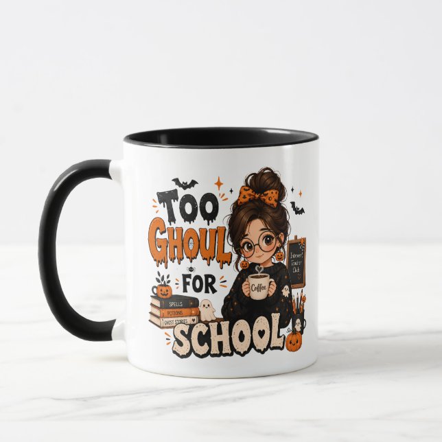 För läskig för skolan Svart Halloween Lärare Mugg (Vänster)