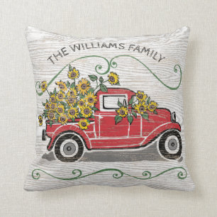 För lastbilsolrosor för lantlig vintage röd kudde