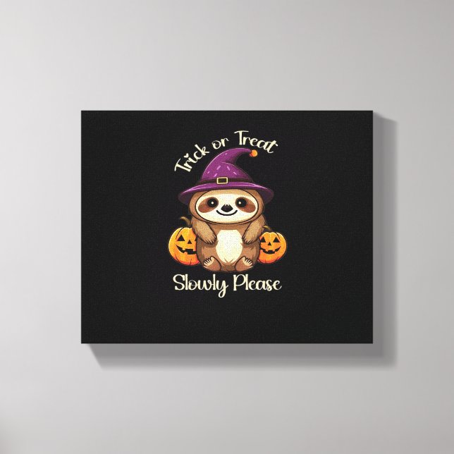 För Lazy för att vara Scary Cute Halloween Sloth C Canvastryck (Framsida)