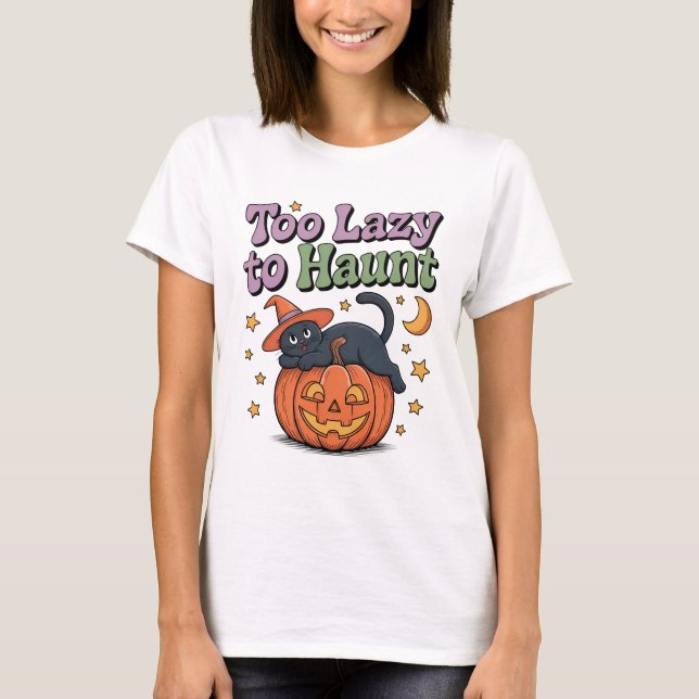 För lazy till Haunt T-Shirt - Kawaii Cat på Pumpki (Framsida)