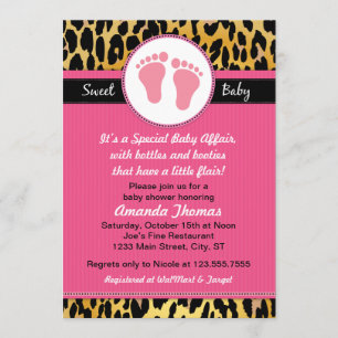 För Leopardbaby shower för mod rosa inbjudningar