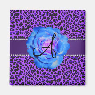 För leopardblått för Monogram purpurfärgad ro Magnet
