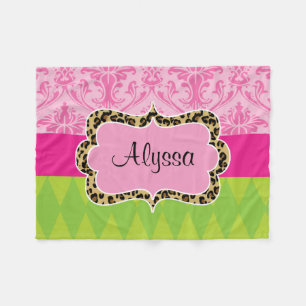 För Leopardkast för rosor grön damastast filt