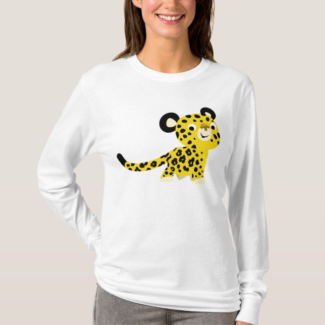 För Leopardkvinnor för gullig tecknad vänlig T-shirt (Framsida)