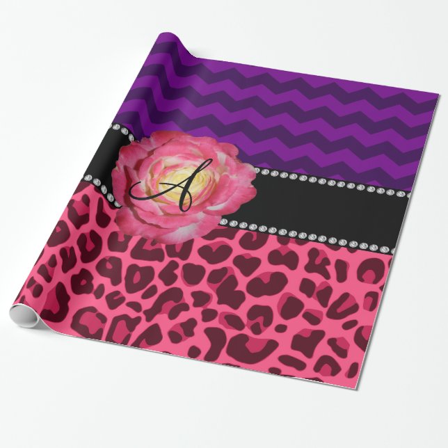 För leopardlilor för Monogram rosa sparrar Presentpapper (Utrullad)