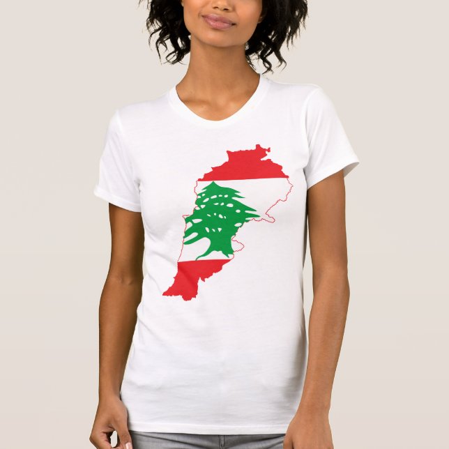 För Libanon för STORT TRYCK karta flagga T Shirt (Framsida)