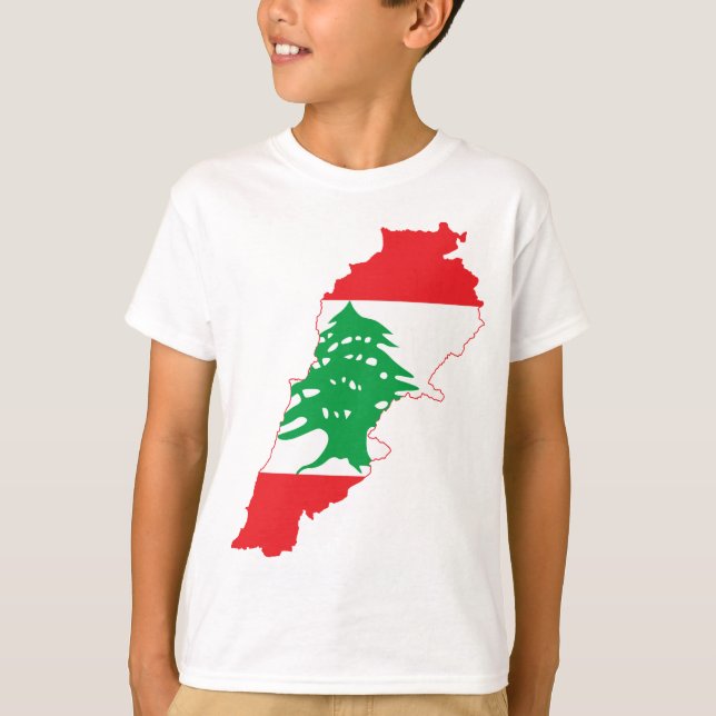 För Libanon för STORT TRYCK karta flagga T Shirt (Framsida)