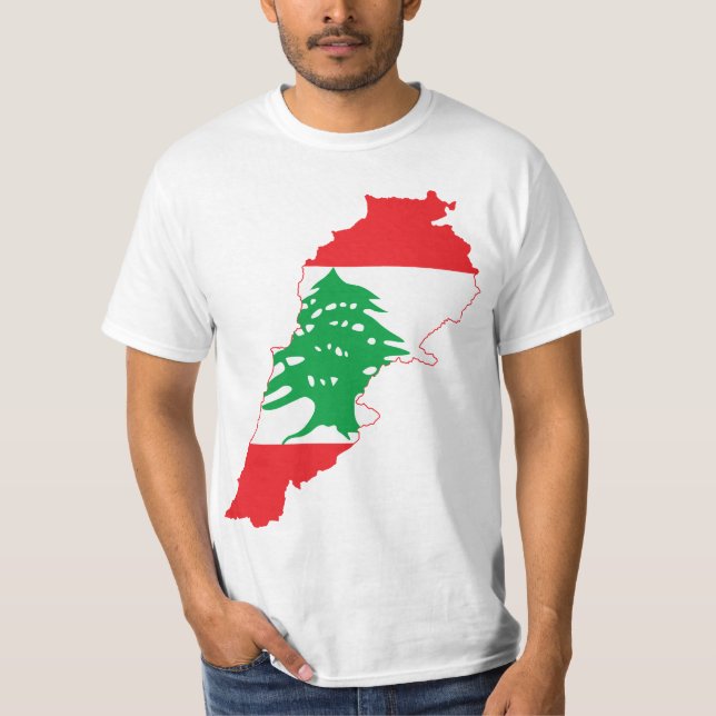 För Libanon för STORT TRYCK karta flagga Tee Shirt (Framsida)