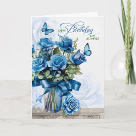 for Life Partner Birthday Vase of Blue Roses Kort
