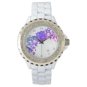 För lilablått för *~* magentafärgad blommigt f armbandsur