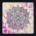 För lilagult för luftig Mandala lyckliga rosa Fyrkantig Klocka<br><div class="desc">anpassningsbar tar tid på</div>