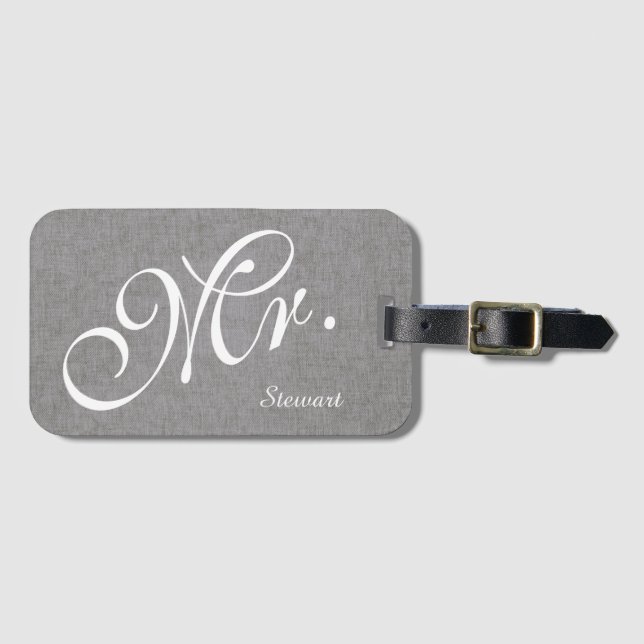 För linnenygift person för Faux grått för Herr Bagagebricka (Framsida horisontal)