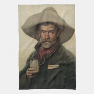 För Litho för annons för vintageCowboyöl handd Kökshandduk