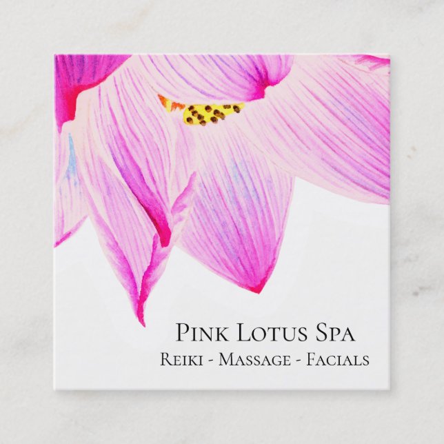 För lotusblommadag för *~* rosa Spa - den Reiki Fyrkantigt Visitkort (Framsida)