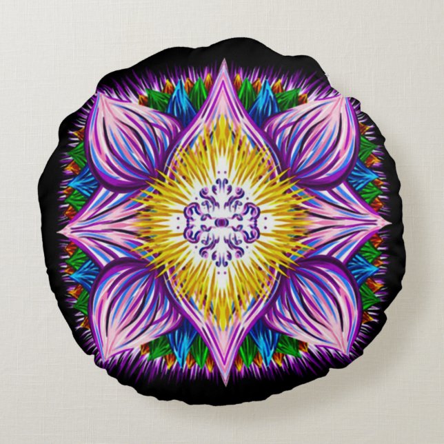 För lotusblommaMandala för färgrik Airbrush väcka Rund Kudde (Baksidan)
