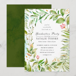 För lövverkstudentfest för blommigt grön inbjudan