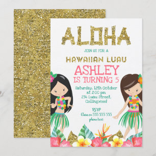 För Luau för flickor hawaiansk inbjudan födelsedag