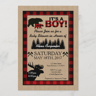 För Lumberjack för jägarebaby shower lite inbjudan