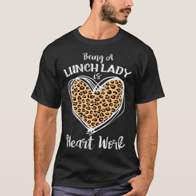 For Lunch Lady Heart Work Leopard Plaid T Shirt (Framsida)