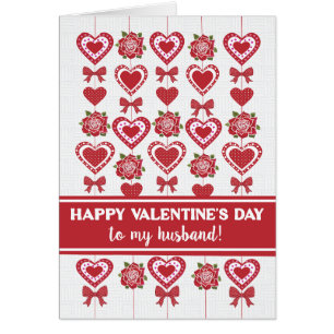 För Make Valentinas Röd ros Hearts Bows Hälsningskort