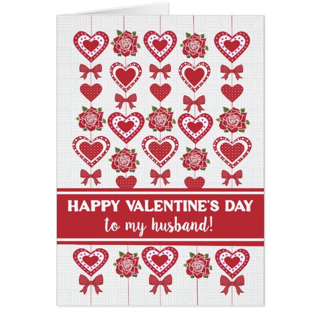 För Make Valentinas Röd ros Hearts Bows Hälsningskort (Framsidan)