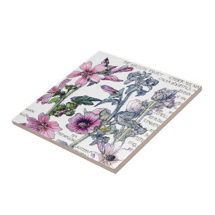 För Mallowvildblomma för vintage belägger med Kakelplatta