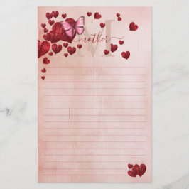 För Mamma Butterfly Heart-Shaped Lövs Bouquet Brevpapper