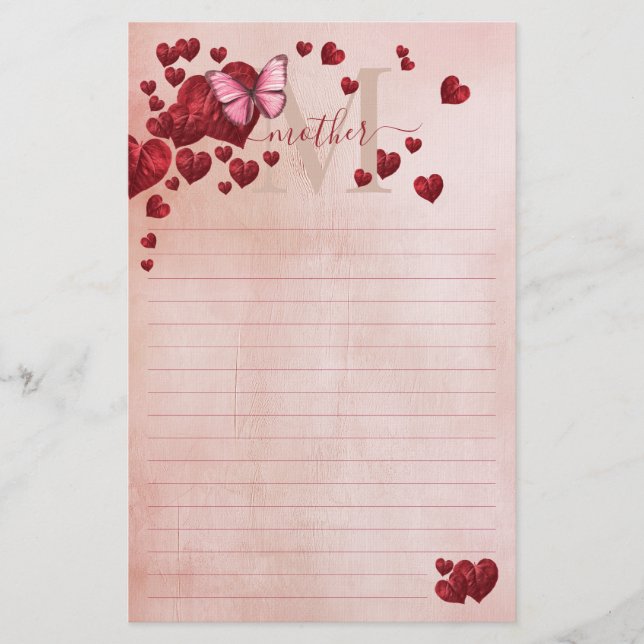 För Mamma Butterfly Heart-Shaped Lövs Bouquet Brevpapper (Framsida)