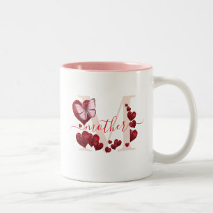För Mamma Butterfly Heart-Shaped Lövs Bouquet Two- Två-Tonad Mugg