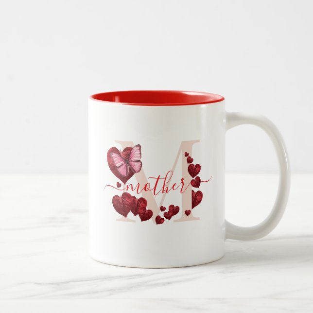 För mamma Fjäril Hjärtformade blad Bouquet Två-Tonad Mugg (Höger)