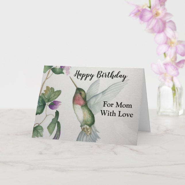 För Mamma födelsedag Glatt Hummingbird Watercolor Kort (Orkide)